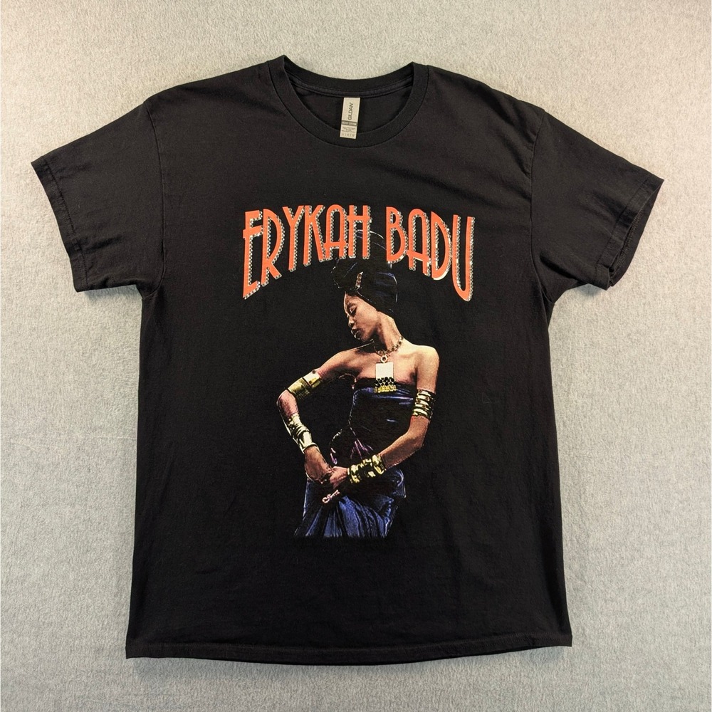 Erykah Badu Tour 2001 T-Shirt Rhinestone Graphic Black‎ Heavy Cotton Large 20x29